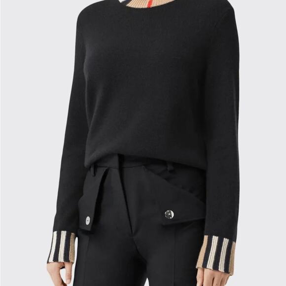 Burberry Icon Stripe Black Cashmere Sweater Size S - Picture 5 of 6